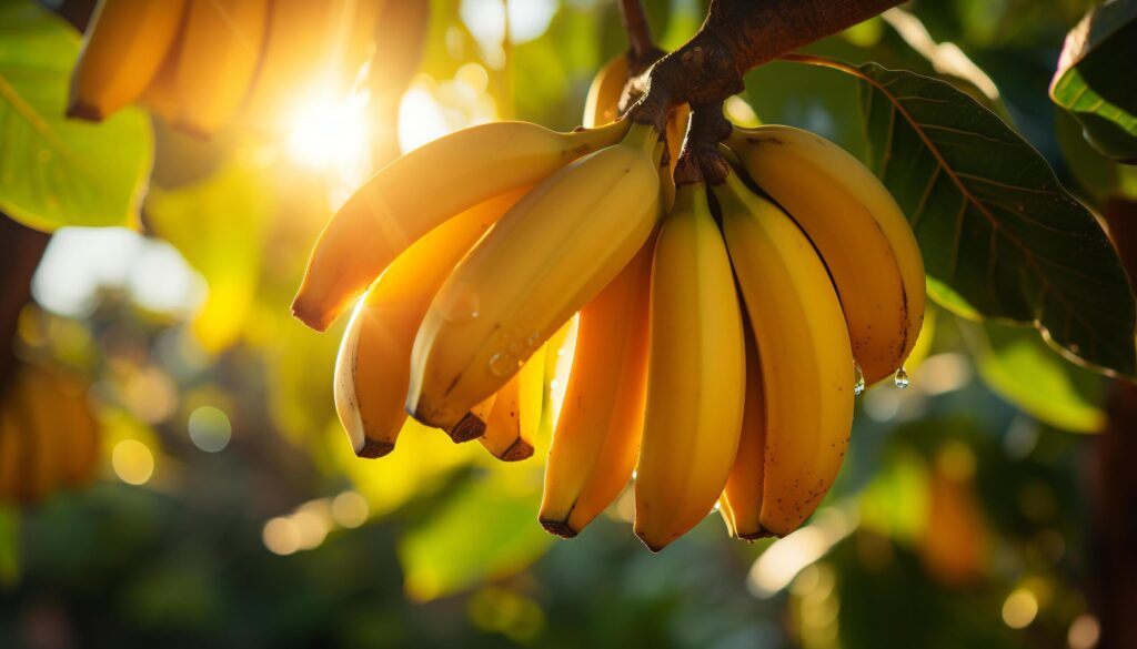 Fresh, ripe banana on green leaf in sunny orchard generated by AI Free Photo