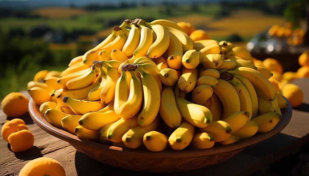 Fresh, ripe bananas, a healthy snack from nature bounty generated by AI Free Photo