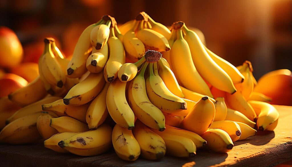 Fresh, ripe bananas on wooden table, nature healthy snack generated by AI Free Photo