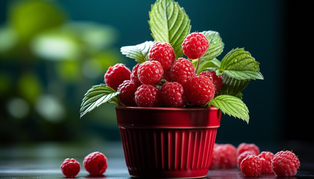 Fresh, ripe berries on wooden table, a healthy summer dessert generated by AI Free Photo