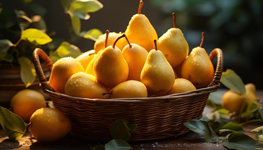 Fresh, ripe fruit in a wicker basket, nature healthy refreshment generated by AI Free Photo