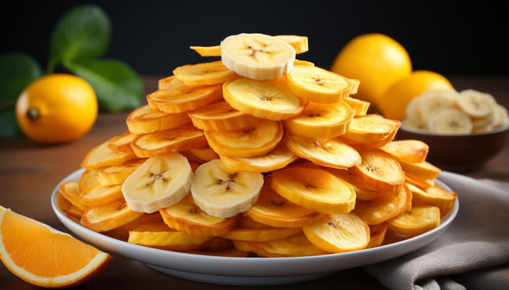 Fresh, ripe fruit stack on wooden plate, vibrant and healthy generated by AI Free Photo