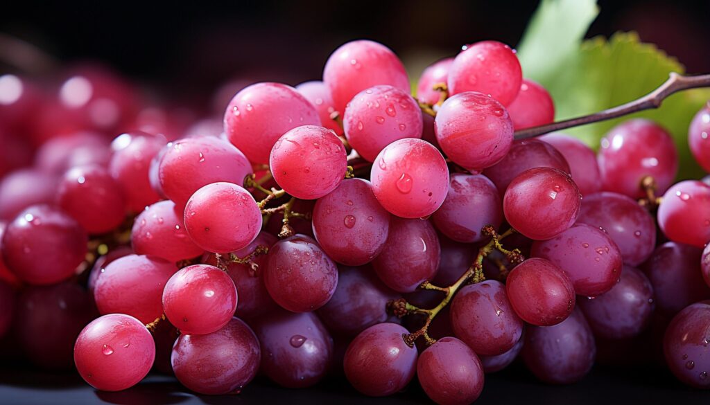 Fresh, ripe grapes on a leaf, nature sweet refreshment generated by AI Free Photo