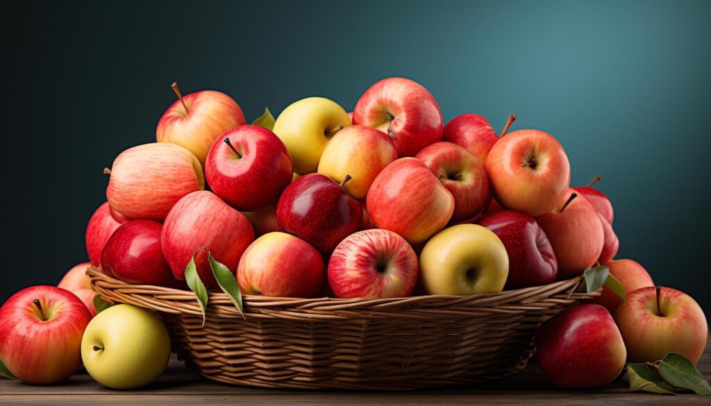 Fresh, ripe, juicy apples in a vibrant, healthy, autumn harvest basket generated by AI Free Photo