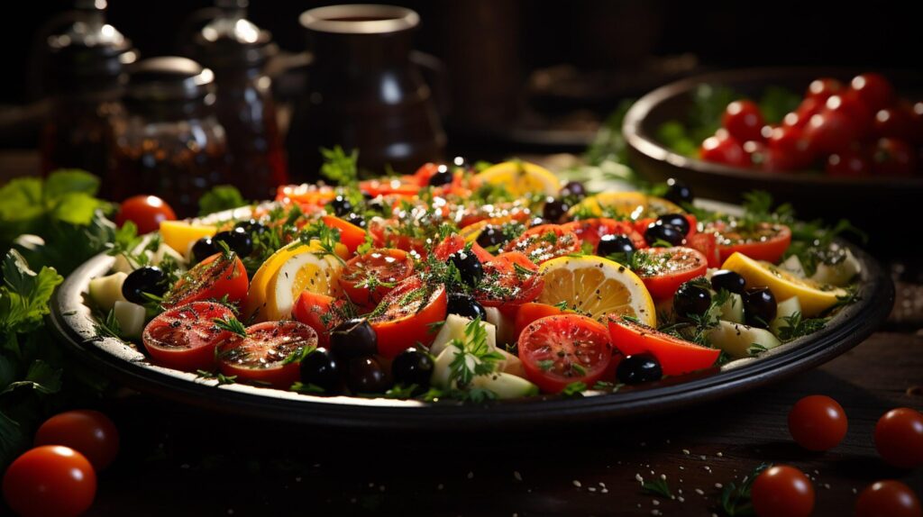 Fresh salad with organic vegetables and black olives Free Photo