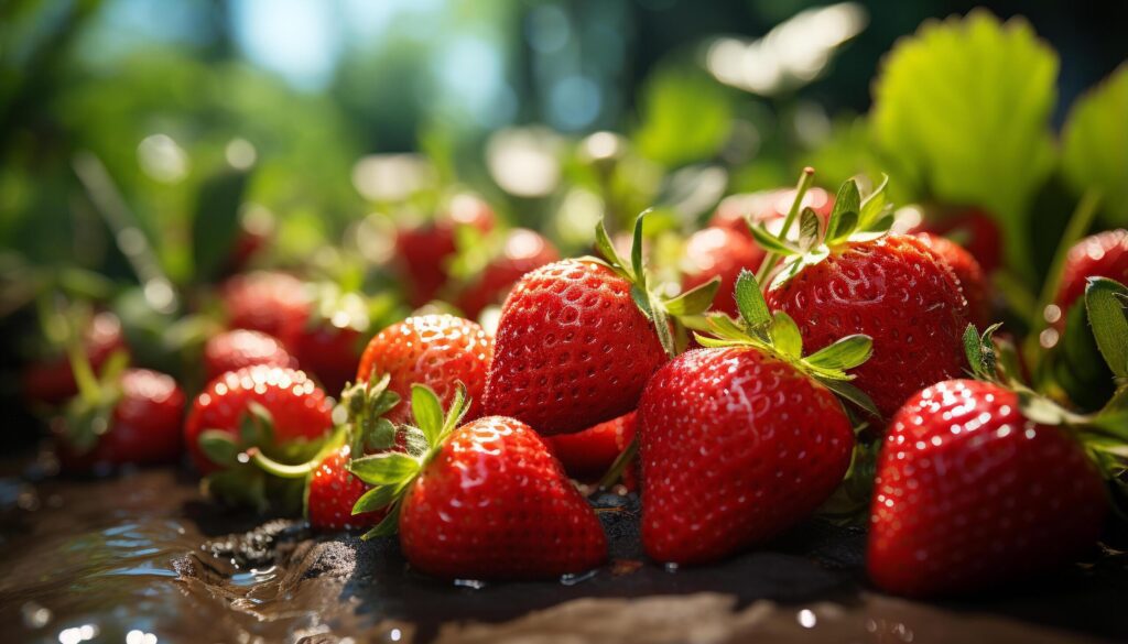 Fresh strawberry dessert on rustic wooden table, healthy and delicious generated by AI Free Photo