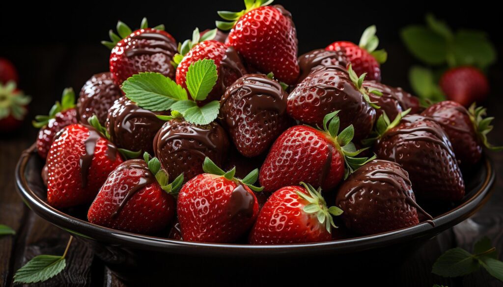 Fresh strawberry dessert on wooden table, healthy and indulgent generated by AI Free Photo