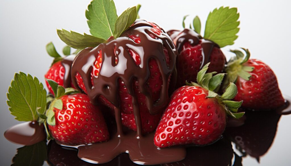 Fresh strawberry dessert, sweet and indulgent, topped with chocolate generated by AI Free Photo