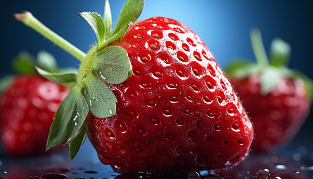 Fresh strawberry, ripe and juicy, a vibrant summer snack generated by AI Free Photo