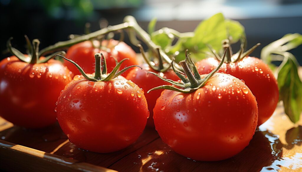 Fresh tomato, healthy vegetable, organic food, ripe and wet generated by AI Free Photo