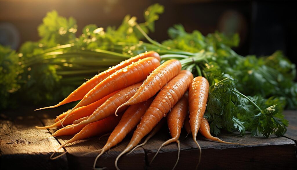 Fresh vegetable carrot, healthy eating, organic leaf, vegetarian food generated by AI Free Photo