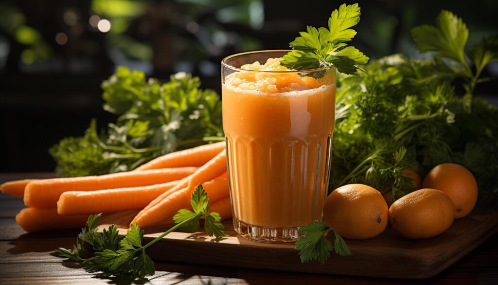 Fresh vegetable food carrot, celery, tomato, parsley, cilantro, healthy eating generated by AI Free Photo