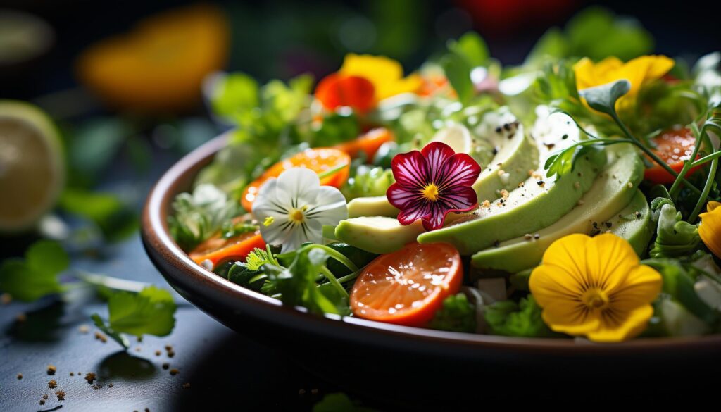 Fresh vegetable salad, healthy and organic, on wooden table generated by AI Free Photo