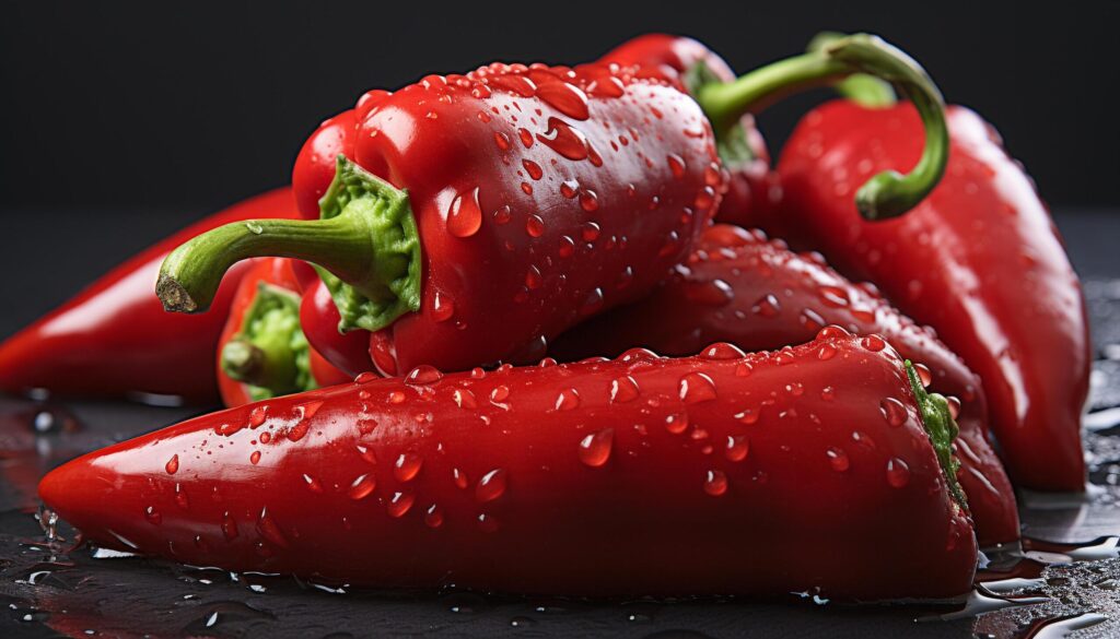 Fresh, wet, ripe bell pepper healthy, organic, gourmet vegetarian food generated by AI Free Photo