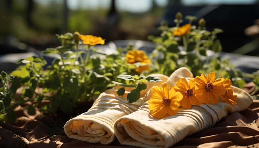 Fresh yellow flower on wooden table brings summer beauty generated by AI Free Photo