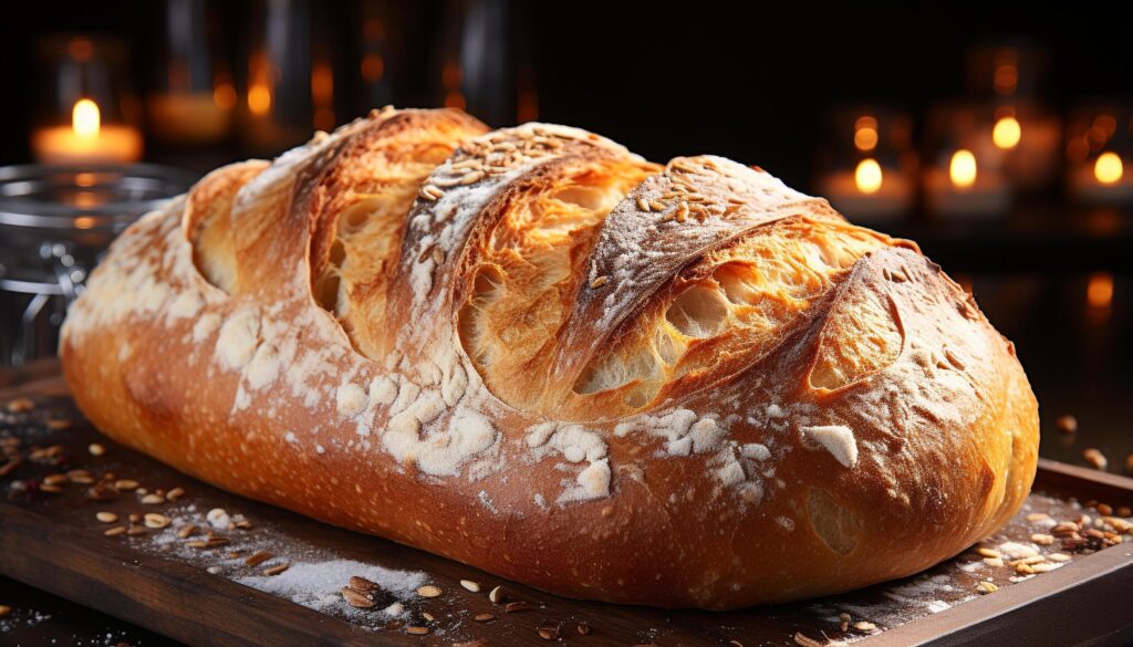 Freshly baked bread on rustic table, ready to eat gourmet meal generated by AI Free Photo