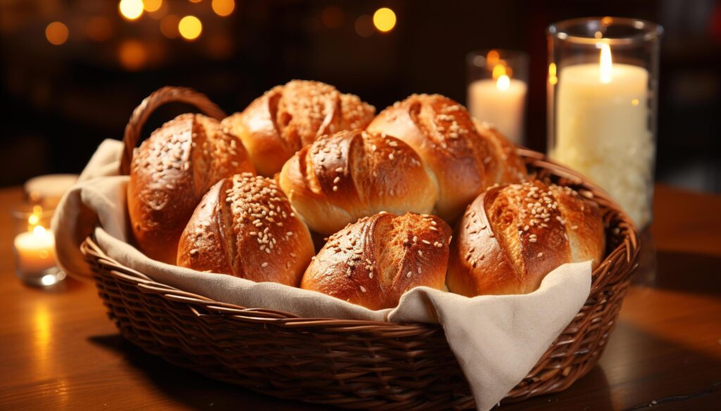 Freshly baked bread on wooden table, a delicious homemade snack generated by AI Free Photo