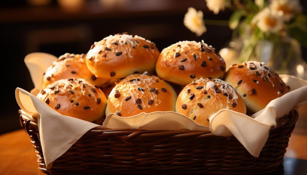 Freshly baked bread on wooden table, a gourmet delight generated by AI Free Photo