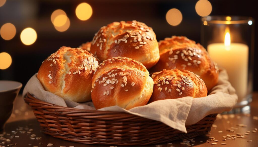 Freshly baked bread on wooden table, a homemade gourmet snack generated by AI Free Photo