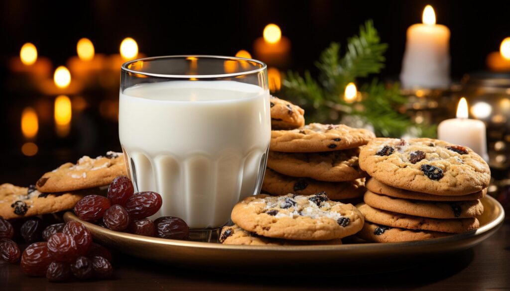 Freshly baked chocolate chip cookies on a wooden table generated by AI Free Photo