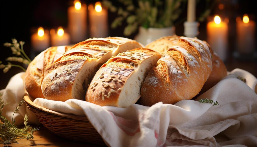 Freshly baked ciabatta on wooden table, a gourmet delight generated by AI Free Photo