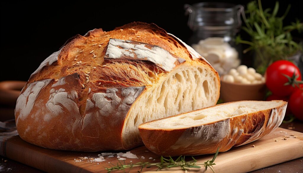 Freshly baked ciabatta on wooden table, a gourmet meal generated by AI Free Photo