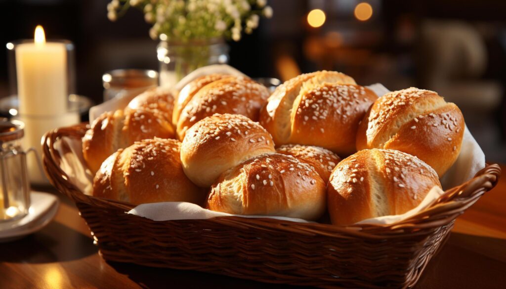 Freshly baked homemade bread on rustic wooden table, ready to eat snack generated by AI Free Photo