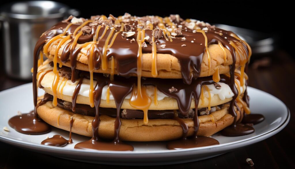 Freshly baked homemade chocolate donuts, a sweet temptation on wood generated by AI Free Photo