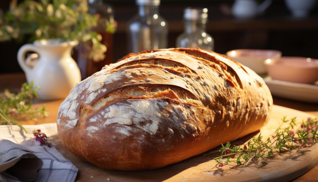 Freshly baked homemade ciabatta, a gourmet rustic lunch generated by AI Free Photo