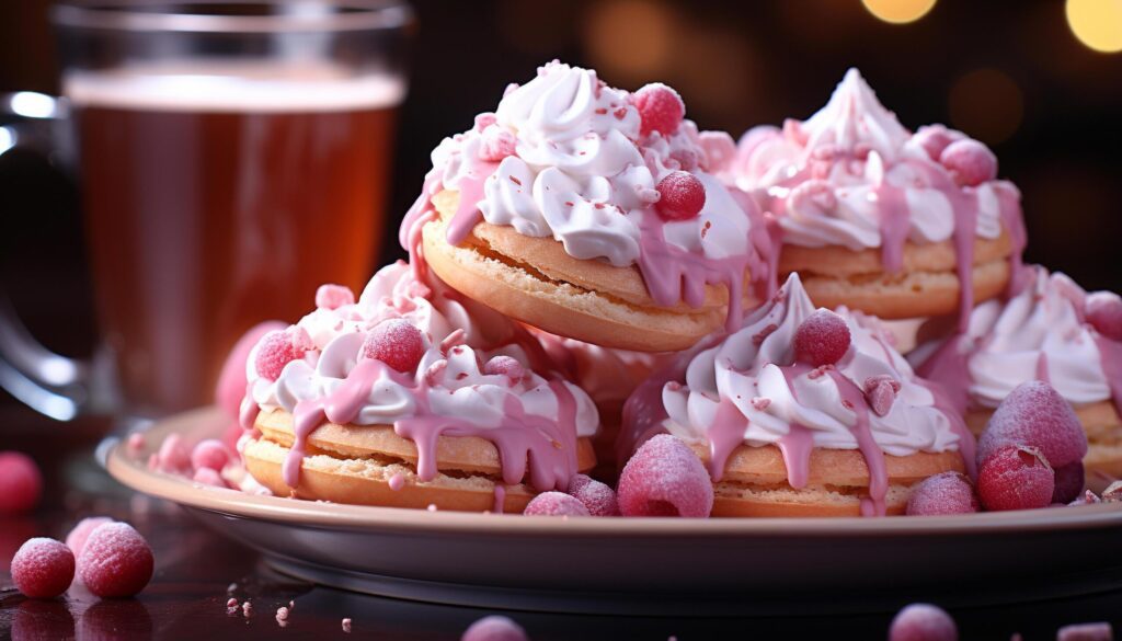 Freshly baked homemade dessert on a pink table, indulgence celebration generated by AI Free Photo