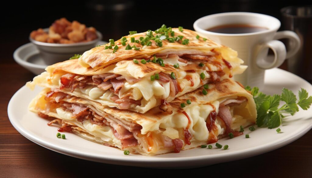 Freshly baked homemade lasagna on rustic wooden plate generated by AI Free Photo