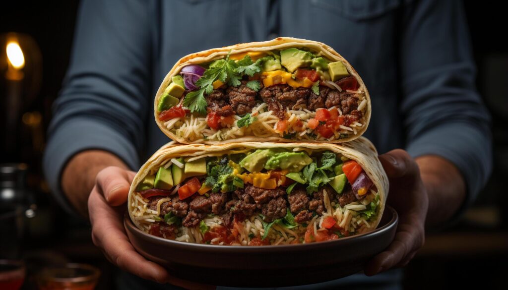 Freshly cooked beef taco with homemade guacamole and spicy salsa generated by AI Free Photo