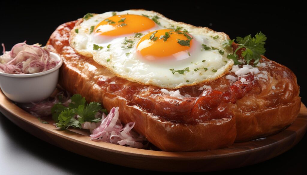 Freshly cooked pork meal on wooden plate with healthy vegetables generated by AI Free Photo