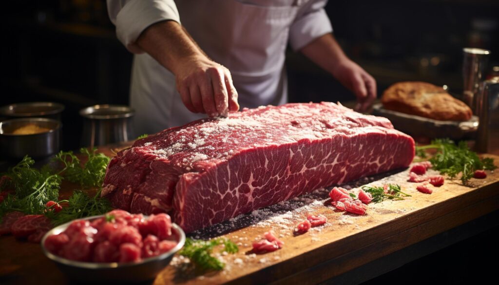 Freshly cooked steak on a rustic wooden cutting board generated by AI Free Photo