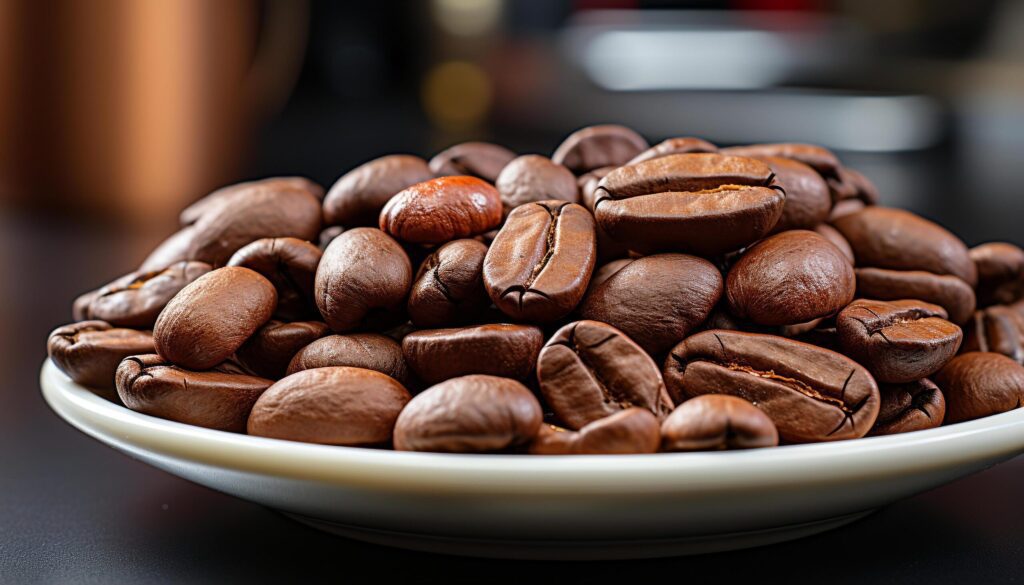 Freshly ground gourmet coffee beans on a dark wooden table generated by AI Free Photo