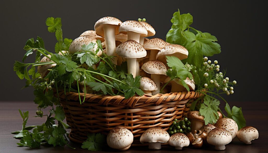 Freshness and beauty in nature edible mushrooms in autumn forest generated by AI Free Photo