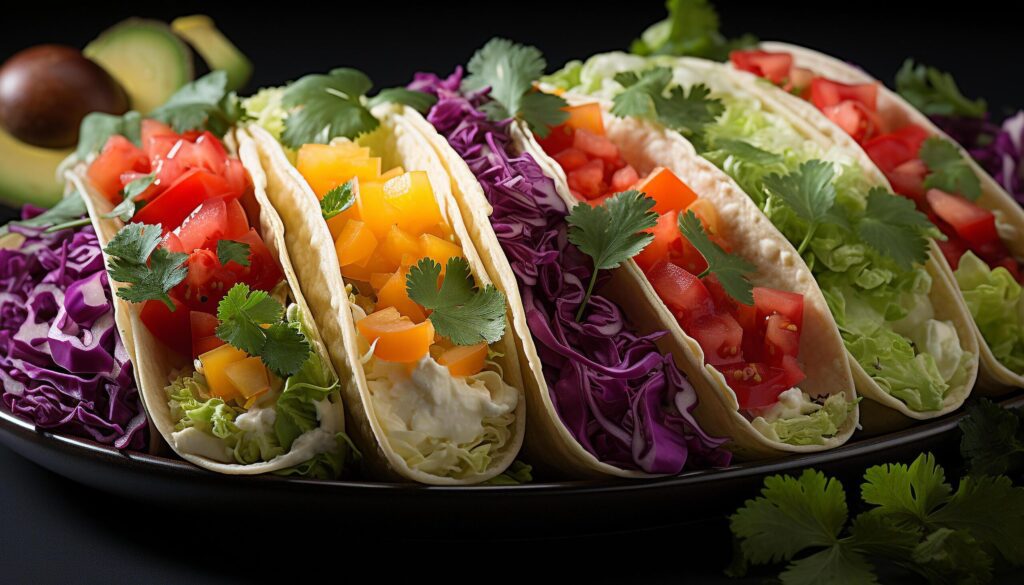 Freshness and flavor in a healthy vegetarian taco meal generated by AI Free Photo