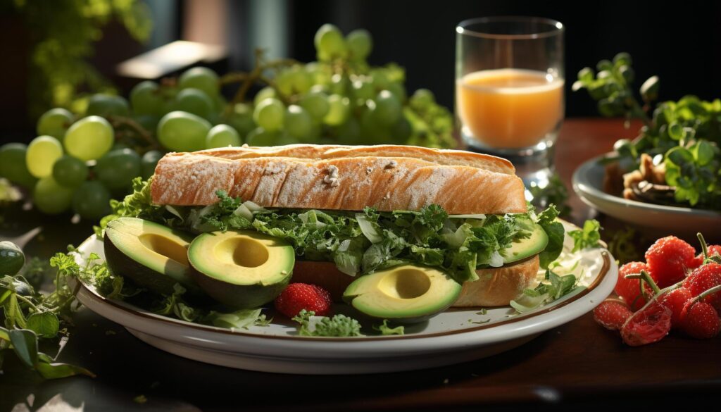 Freshness and health on a plate salad, avocado, tomato, vegetable generated by AI Free Photo