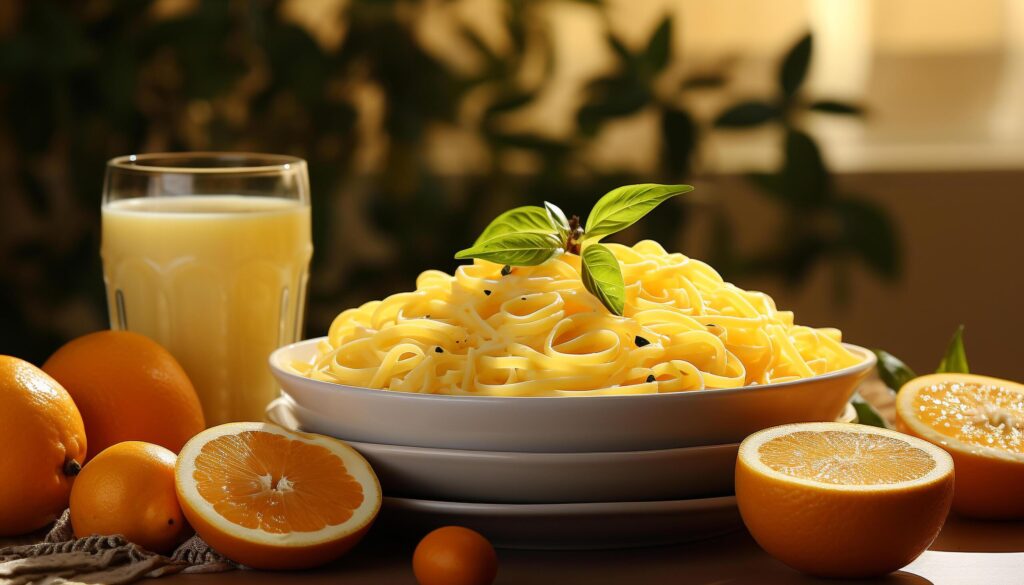 Freshness and healthy eating on a gourmet table with pasta generated by AI Free Photo