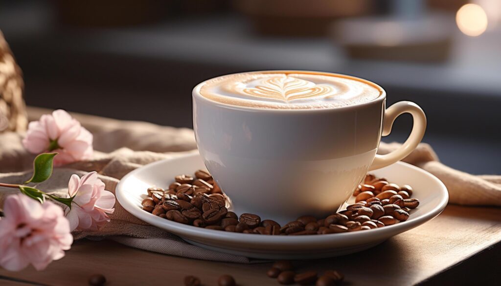 Freshness and heat in a cup, a coffee lover delight generated by AI Free Photo