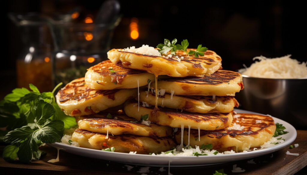 Freshness and heat on a plate, homemade grilled pancake lunch generated by AI Free Photo