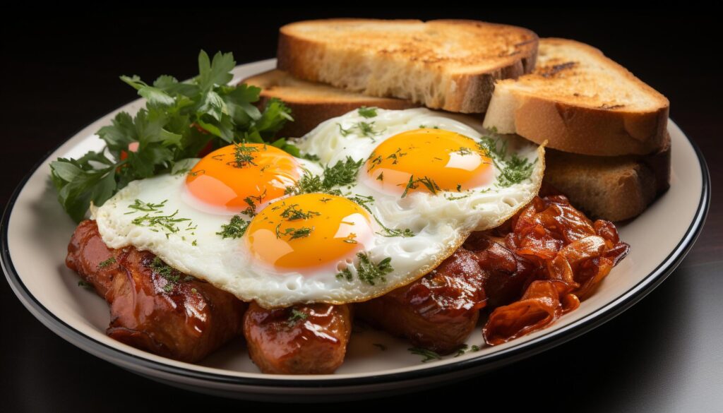 Freshness and heat on a plate of grilled pork generated by AI Free Photo