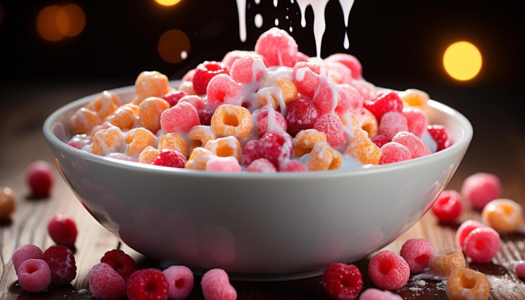 Freshness and indulgence in a bowl of gourmet berry dessert generated by AI Free Photo