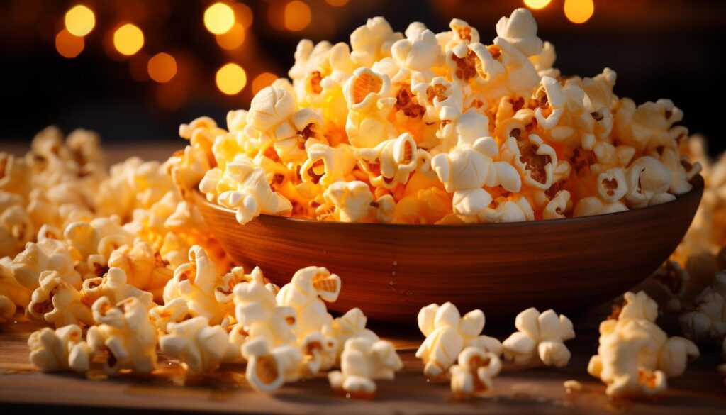 Freshness and indulgence in a gourmet caramel corn snack generated by AI Free Photo