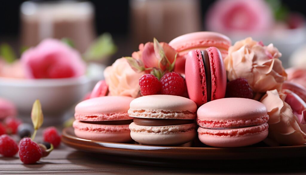 Freshness and indulgence in a homemade gourmet macaroon dessert generated by AI Free Photo