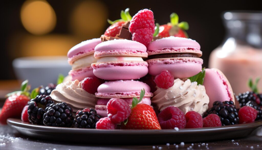 Freshness and indulgence on a plate of gourmet desserts generated by AI Free Photo