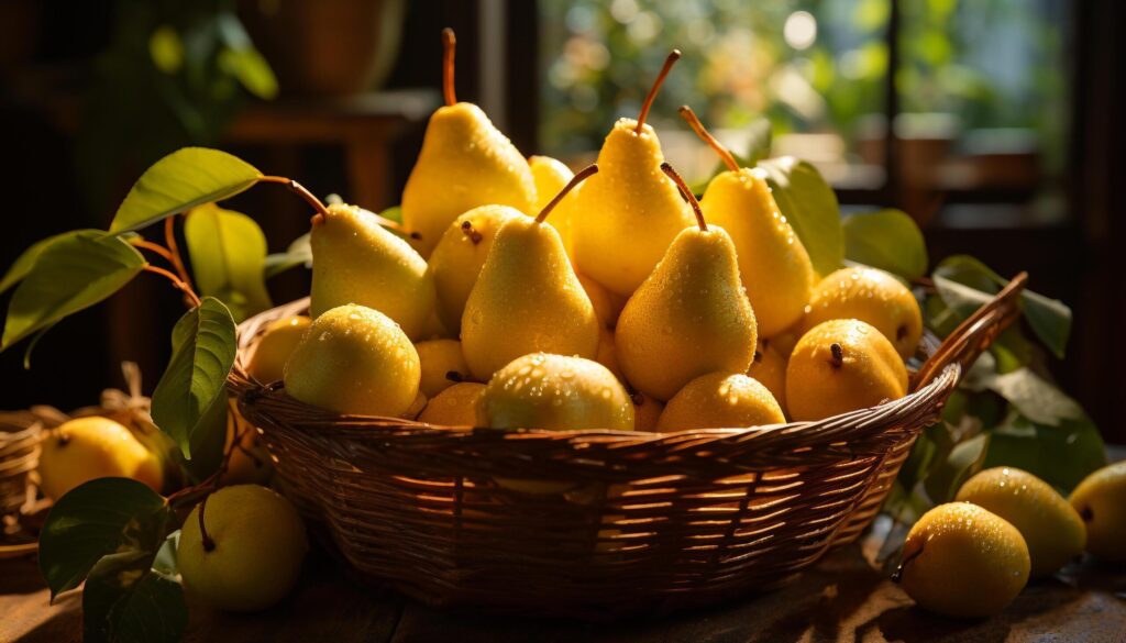 Freshness and nature in a basket of ripe, juicy fruit generated by AI Free Photo