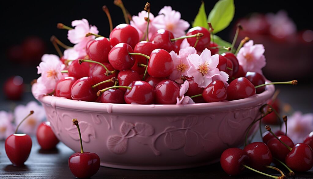 Freshness and nature in a bowl of juicy, ripe berries generated by AI Free Photo