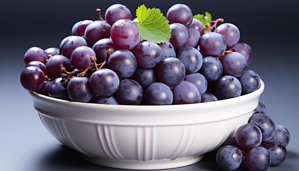 Freshness and nature in a bowl of ripe, juicy grapes generated by AI Free Photo