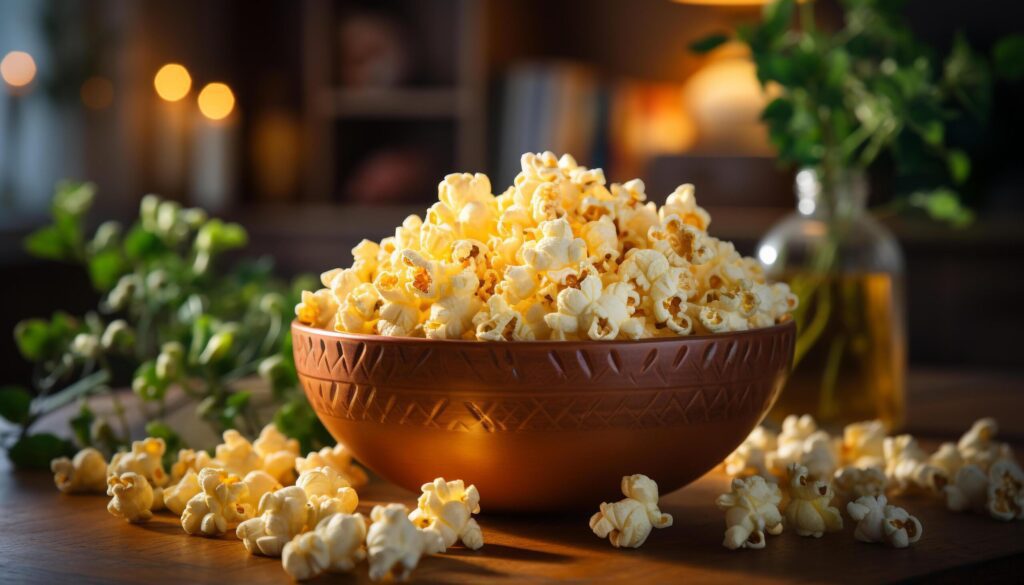 Freshness and nature in a bowl of sweetcorn snack generated by AI Free Photo